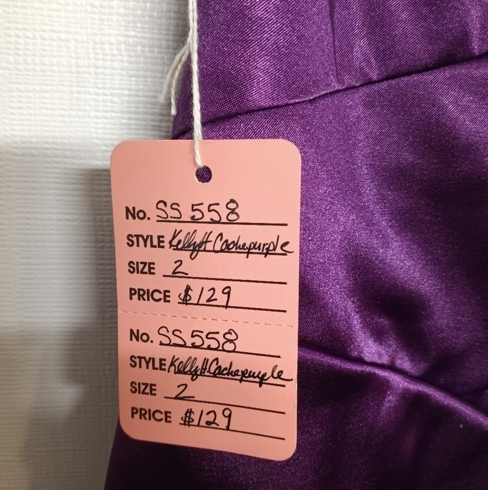 Cache Women’s Size 2 Pleated Strapless Dress Cocktail Purple Satin Formal Party - Picture 4 of 5